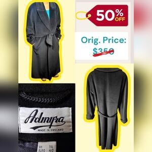 Admy'ra - Full Length Black Virgin Wool Coat, Vintage, Womens Sz, 12 (US).